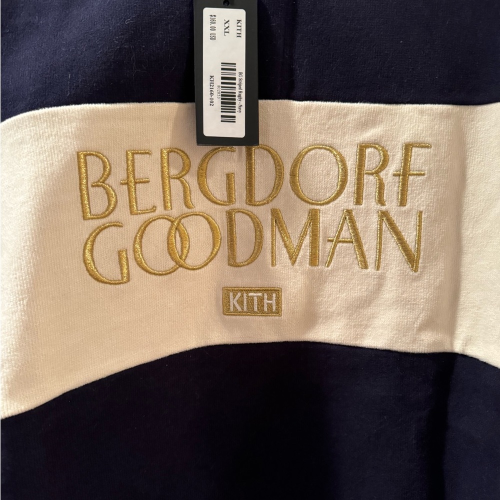 Kith X Bergdorf Goodman Navy White Gold Pullover Sweatshirt Rugby XXL - Picture 3 of 11